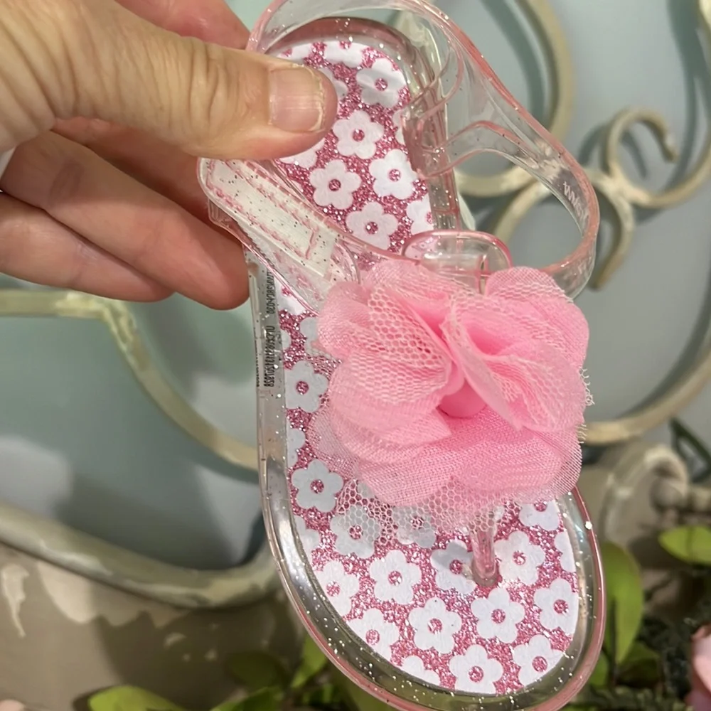 Sandals jelly shoes pink mesh flower infant girl 9